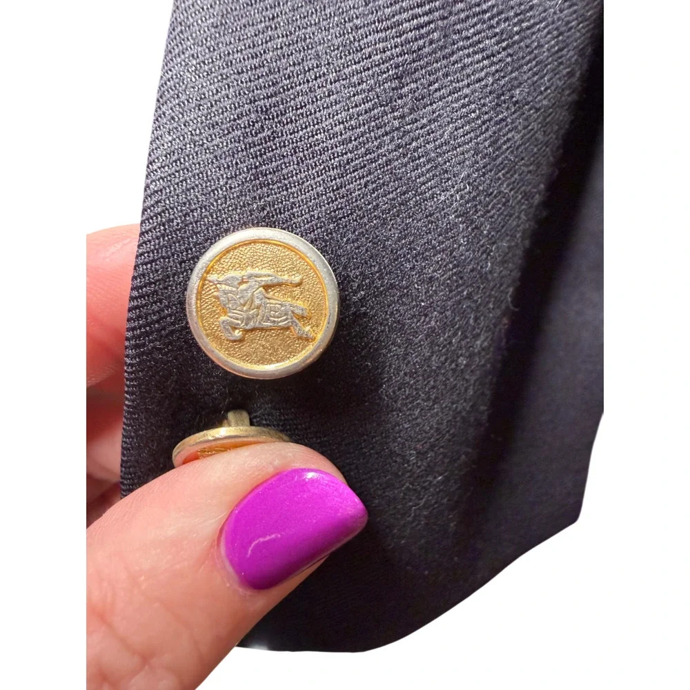 Vtg BURBERRYS Men's Navy 56R Blazer Two Gold Buttons Wool Jacket USA Classic